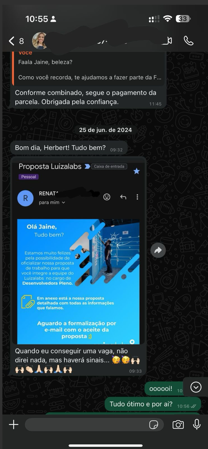 Depoimento de aluno enviado